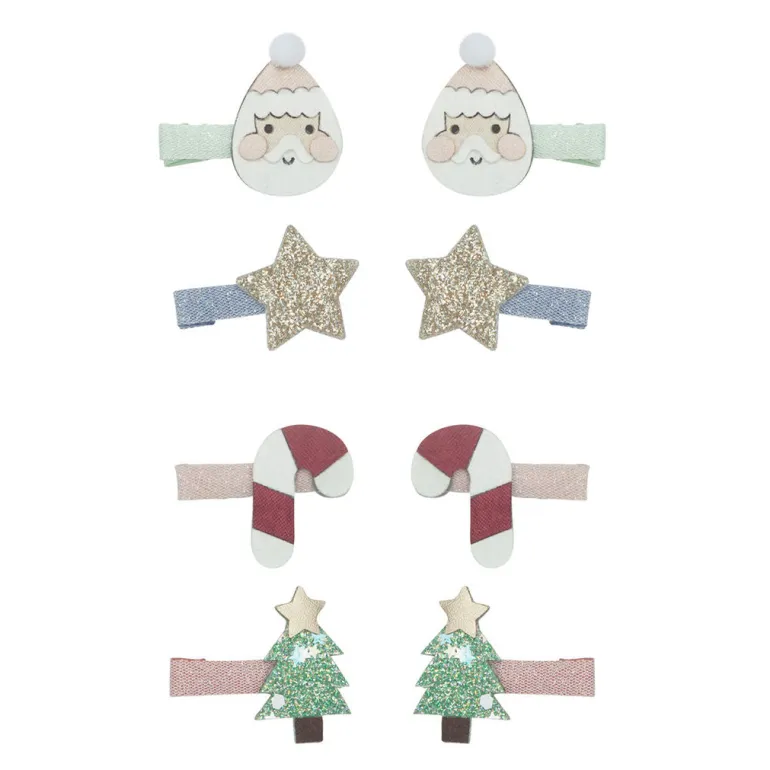 Mimi & Lula Hair Clips, Set of 8 - Mini Santa Christmas