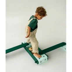 Modu Balance Track, Wooden Balance Beam with Foam Blocks, Activity Toy - Ocean Mint / Forest Green