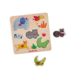Moulin Roty Knob Puzzle with 5 Pieces, Jungle Animals - Les Toupitis