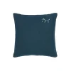 Nobodinoz Embroidered Cushion, 45 x 45 cm, Washed French Linen – Deep Blue