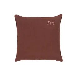 Nobodinoz Embroidered Pillow, 45 x 45 cm, Washed French Linen – Prune