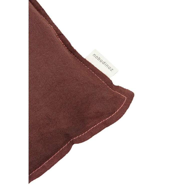 Nobodinoz Embroidered Pillow, 45 x 45 cm, Washed French Linen – Prune