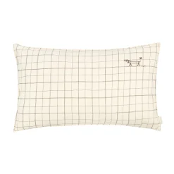 Nobodinoz Embroidered Pillow, 50 x 30 cm, Washed French Linen - Natural Grid