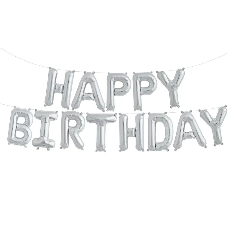 Northstar Balloons, Happy Birthday Garland - Silver Foil
