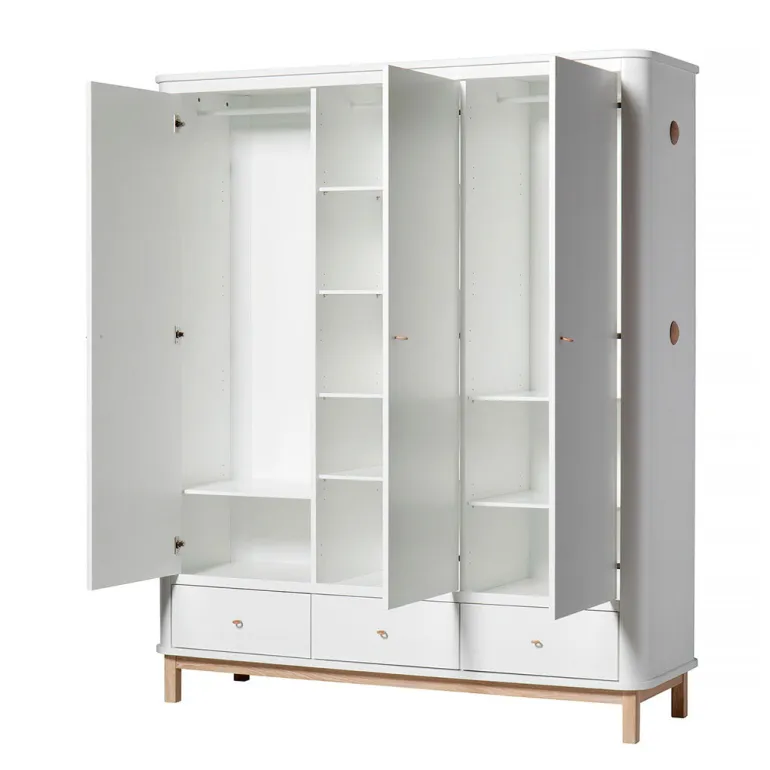 Oliver Furniture Wood klædeskab m 3 døre, hvid/eg - højde 204 cm