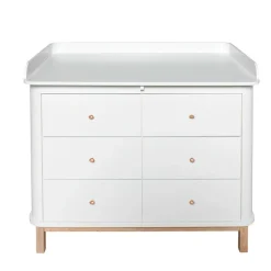 Oliver Furniture Wood puslekommode, m. stor plade - hvid/eg