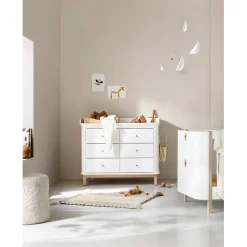 Oliver Furniture Wood puslekommode, m. stor plade - hvid/eg