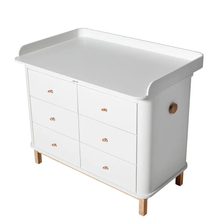 Oliver Furniture Wood puslekommode, m. stor plade - hvid/eg