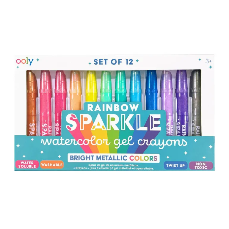 Ooly Gel Colour Crayons, Set of 12 – Rainbow Sparkle Watercolor Metallic