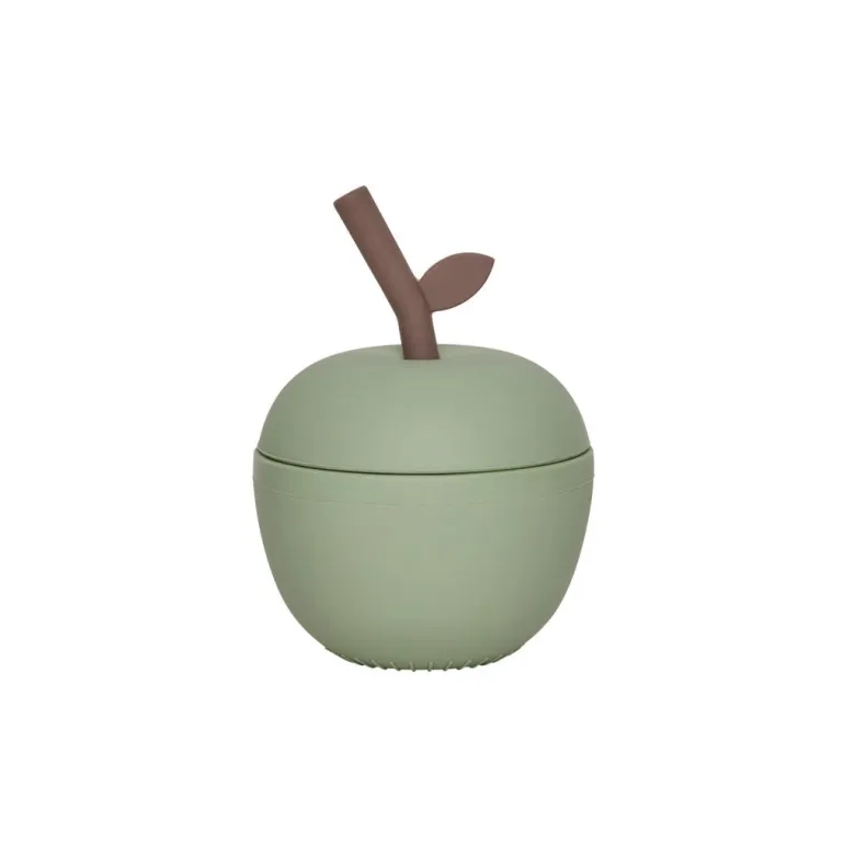 OYOY Æble Cup with Lid and Straw, Green
