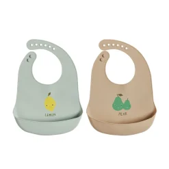 OYOY Yummy Silicone Bibs with Pocket, Set of 2 – Minty/Camel