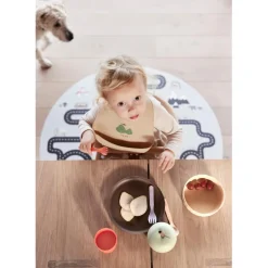 OYOY Yummy Silicone Bibs with Pocket, Set of 2 – Minty/Camel