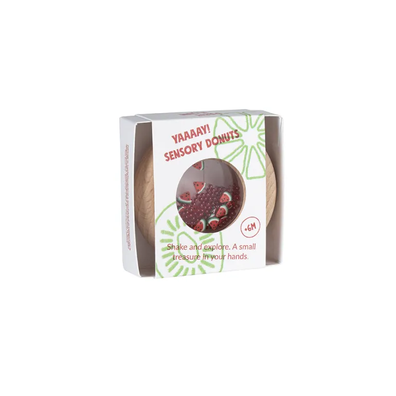Petit Boum Baby Toy, Sensory Donut Rattle - Watermelons