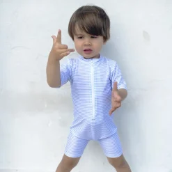 Petit Crabe UV Suit with Zipper, Natsu, Baby Blue/White – For ages 0 to 8 years