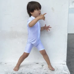 Petit Crabe UV Suit with Zipper, Natsu, Baby Blue/White – For ages 0 to 8 years
