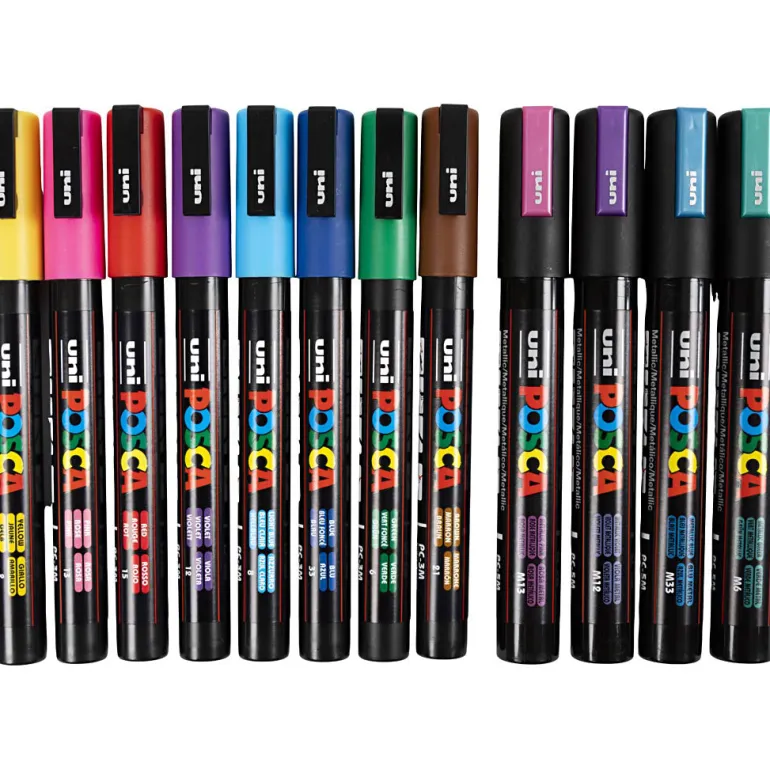 Posca Markers, 0.9–1.3 mm & 2.5 mm tip sizes – 12-Pack, Assorted Colours
