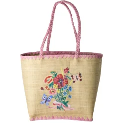 Rice Basket Bag, Large Raffia in Pink – Nathalie Lété Print