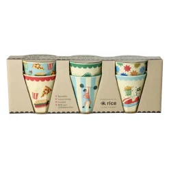 Rice Melamine Cups, Fun Fair Print, 6-Pack, Small - Mint