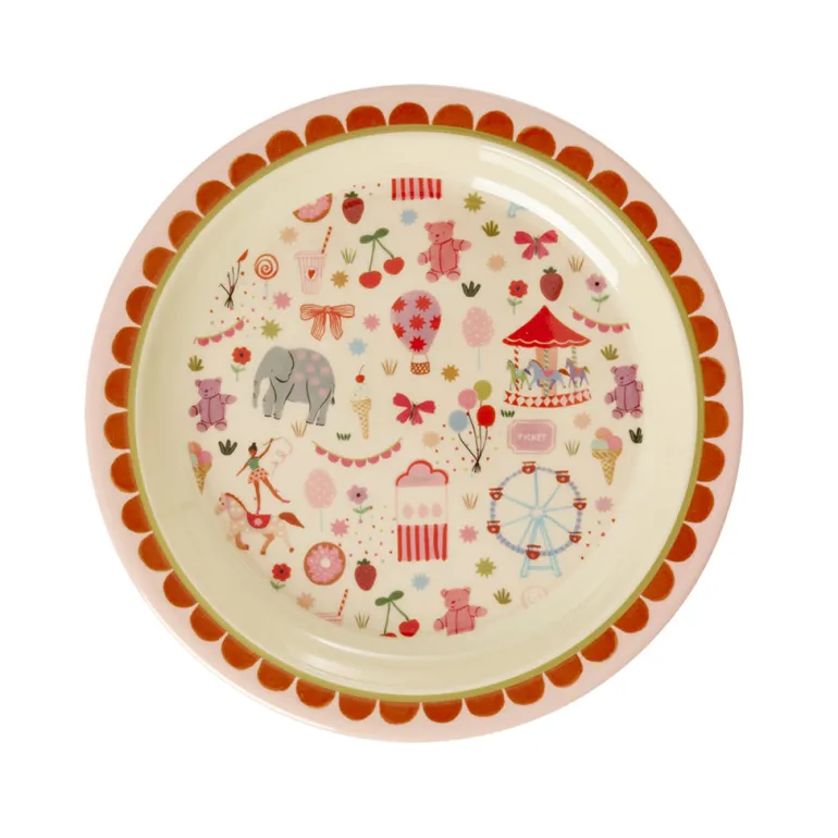 Rice Melamine Lunch Plate, Fun Fair Print - Pink
