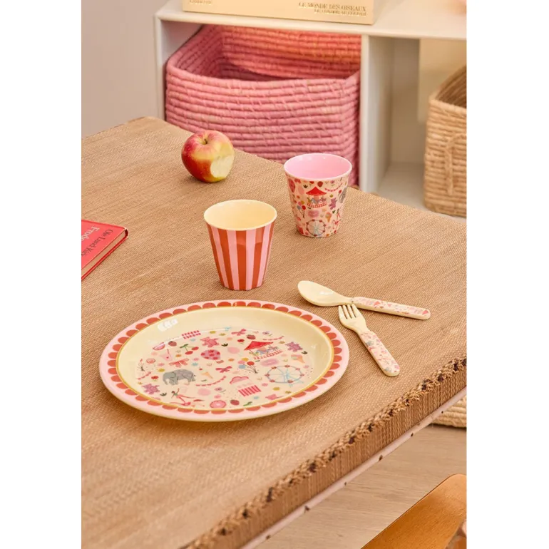Rice Melamine Lunch Plate, Fun Fair Print - Pink