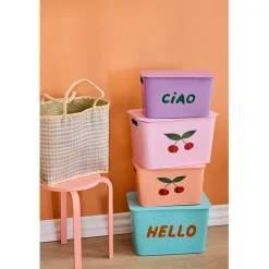 Rice Metal Storage Boxes, Set of 2 - Cherry/Hello