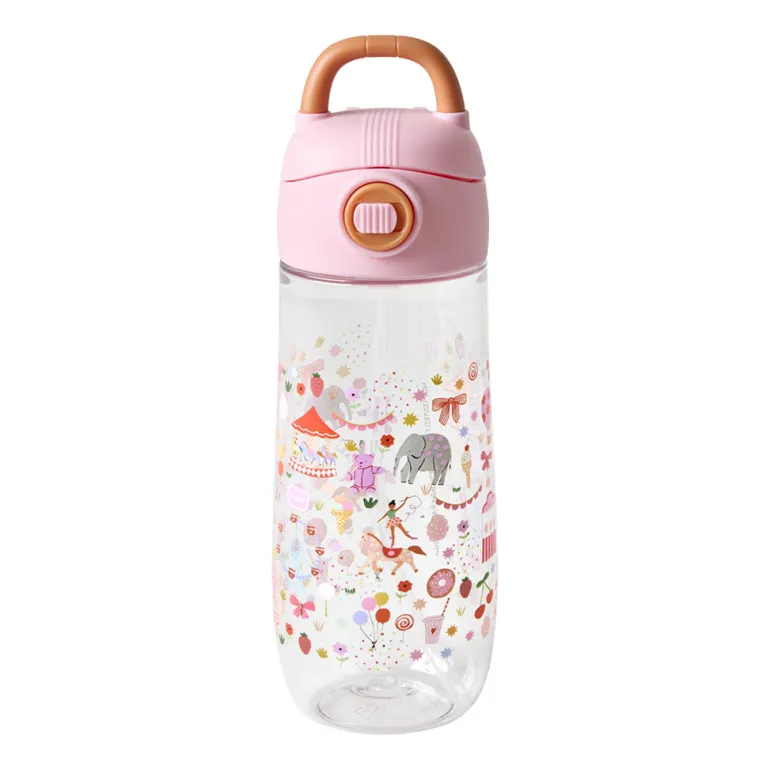 Rice Plastic Drinking Bottle, Fun Fair Pink