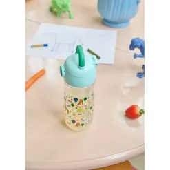 Rice Plastic Water Bottle, Blue Fun Fair Print