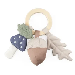 Sebra Rattle with Leaf, Mushroom, and Acorn