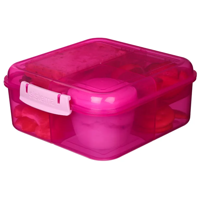 Sistema Bento Cube Lunch Box with 5 Compartments and a Container, 1.25L – Pink