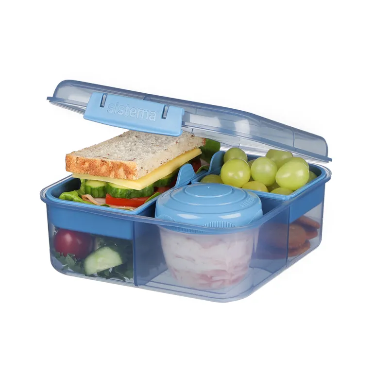 Sistema Bento Cube To Go, lunch box with 5 compartments and a container – Mountain blue