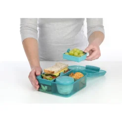 Sistema Bento Cube To Go Lunch Box with 5 Compartments and a Container - Teal Stone
