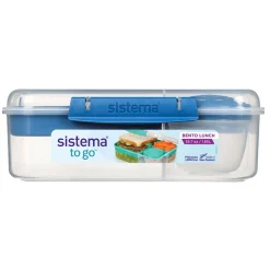 Sistema Bento Lunch Box with 3 Compartments and a Yogurt Container, 1.65L - Blue