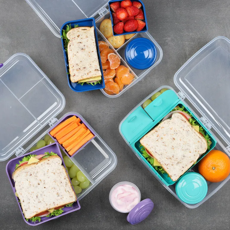 Sistema Bento Lunch Box with 3 Compartments and a Yogurt Container, 1.65L - Blue