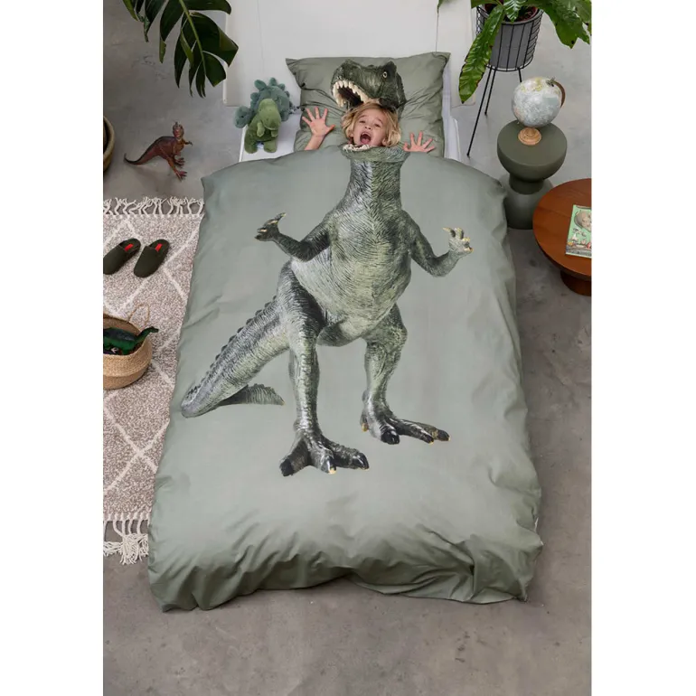 Snurk Organic Adult Bed Linen - Dino Green