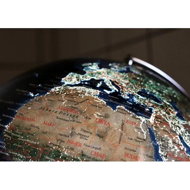 Vintage Globe Lamp, Illuminated Globe - City Lights